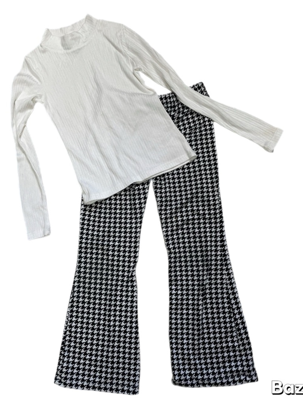 2pc Sz 8 Btween Girls White Mock Neck Top W/ Plaid Flare Pants NWOT
